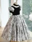 Chic / Beautiful Black Birthday Flower Girl Dresses A-Line / Princess 2023 Square Neckline Puffy Short Sleeve Floor-Length / Long Flower Girl Dresses