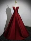 Chic / Beautiful Burgundy Satin Prom Dresses 2023 Ball Gown Off-The-Shoulder Puffy Short Sleeve Backless Floor-Length / Long Prom Formal Dresses