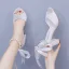 Sexy Weiß Perle Knöchelriemen Schleife Satin Brautschuhe 2024 7 cm Thick Heels Peeptoes Hochzeit Sandaletten Hochhackige
