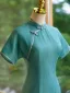 Vintage / Retro Chinese style Jade Green Floor-Length / Long Cheongsam 2024 Trumpet / Mermaid High Neck Short Sleeve