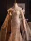 Bling Bling Charming Gold Beading Appliques Sequins Evening Dresses 2025 Trumpet / Mermaid Off-The-Shoulder Sleeveless Backless Floor-Length / Long Formal Dresses