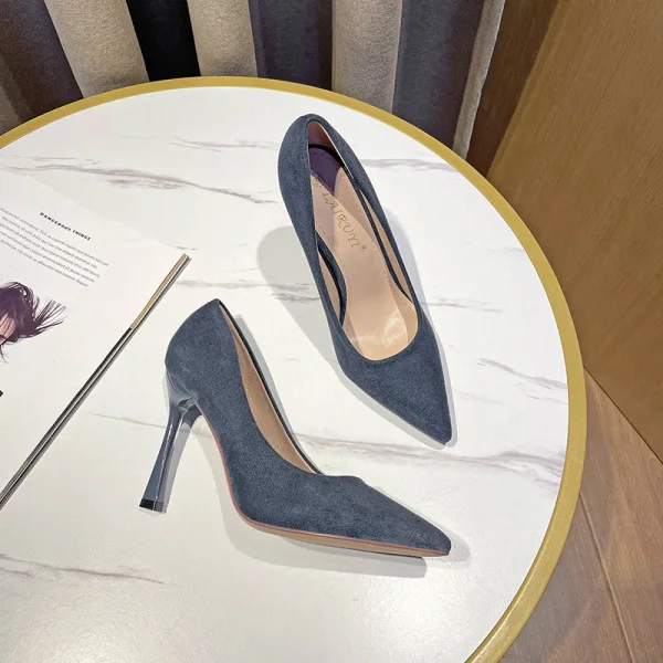 Chic / Beautiful Office OL Beige Suede Pumps 2022 10 cm Stiletto Heels Pointed Toe Pumps High Heels