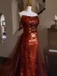 Scintillantes Bordeaux Paillettes Trompette / Sirène Robe De Soirée 2024 Bustier Sans Manches Dos Nu Train De Balayage Soirée Robe De Ceremonie