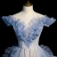 Fashion Sky Blue Ruffle Prom Dresses 2022 A-Line / Princess Off-The-Shoulder Sequins Pearl Short Sleeve Backless Floor-Length / Long Prom Formal Dresses