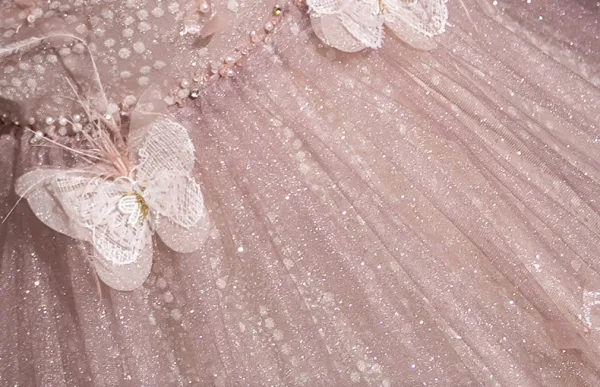 Elegant Blushing Pink Butterfly Appliques Sequins Prom Dresses 2024 Ball Gown Off-The-Shoulder Sleeveless Backless Floor-Length / Long Prom Formal Dresses
