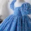 Sparkly Pool Blue Sequins Prom Flower Girl Dresses 2022 Ball Gown Scoop Neck Short Sleeve Short Flower Girl Dresses