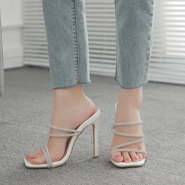 Charming Black Summer Evening Party Rhinestone Womens Sandals 2022 11 cm Stiletto Heels Open / Peep Toe Sandals High Heels