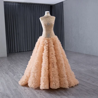 High End Gold Rhinestone Sequins Pleated Prom Dresses 2024 A Line Princess High Neck Sleeveless Floor Length Long Prom Formal Dresses