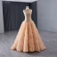 High-end Gold Rhinestone Sequins Pleated Prom Dresses 2024 A-Line / Princess High Neck Sleeveless Floor-Length / Long Prom Formal Dresses