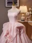Fashion Blushing Pink Flower Prom Dresses 2024 Ball Gown Strapless Sleeveless Backless Sweep Train Prom Formal Dresses