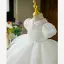 Modest / Simple Ivory Birthday Flower Girl Dresses 2022 Ball Gown High Neck Puffy Short Sleeve Floor-Length / Long Flower Girl Dresses