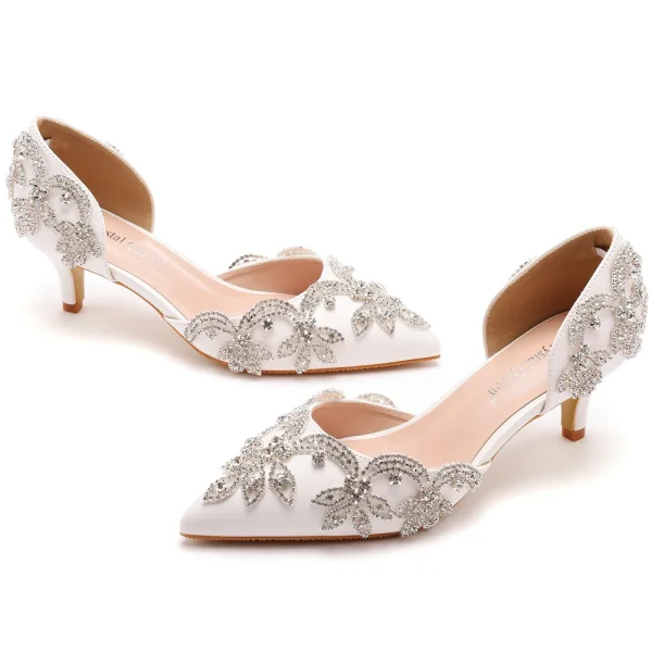 Chic / Beautiful Gold Evening Party Rhinestone Womens Sandals 2023 5 cm Stiletto Heels Pointed Toe Sandals High Heels