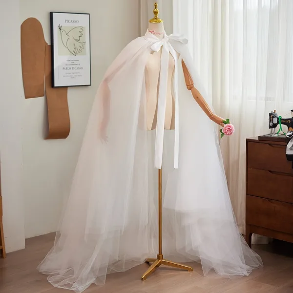 Modest / Simple White Tulle Evening Party Prom shawl Jackets & wraps 2024