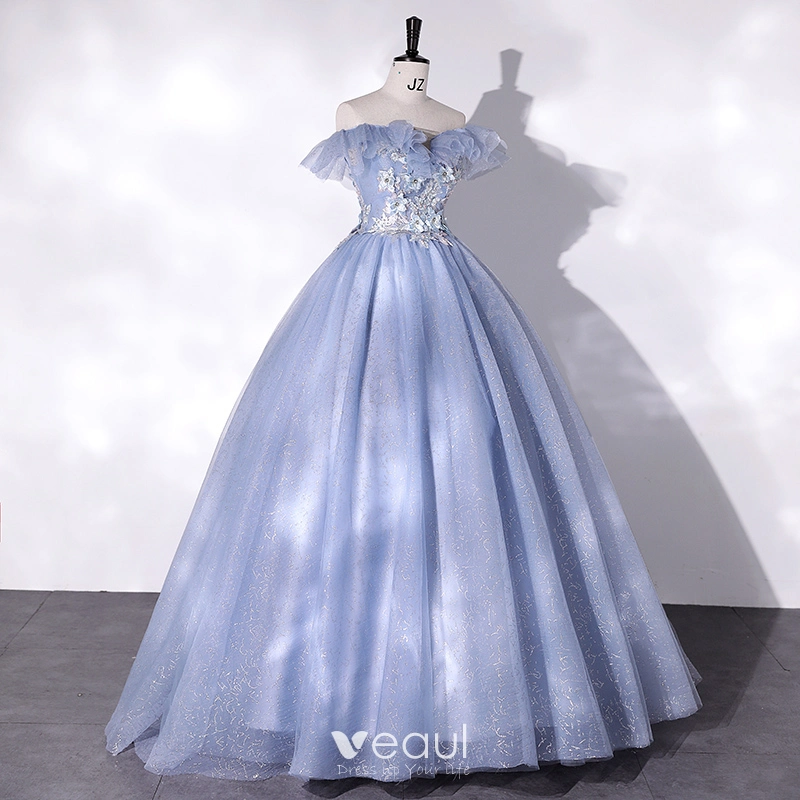 Sparkly Dark Blue Ball Gowns with Cape Debutante Princess Dresses 2222 –  Viniodress