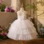 Chic / Beautiful White Pearl Bow Cascading Ruffles Birthday Flower Girl Dresses 2025 Ball Gown Scoop Neck Sleeveless Backless