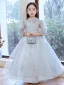 Chic / Beautiful Grey Birthday Flower Girl Dresses 2022 A-Line / Princess Scoop Neck Beading Sequins Long Sleeve Floor-Length / Long Flower Girl Dresses
