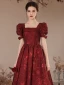 Chic / Beautiful Burgundy Prom Dresses 2023 A-Line / Princess Square Neckline Puffy Short Sleeve Backless Floor-Length / Long Prom Formal Dresses