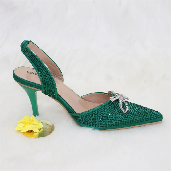 Sparkly Red Rhinestone Bow Evening Party Womens Sandals Clutch Bags 2023 8 cm Stiletto Heels Pointed Toe Sandals High Heels Clutch Bags