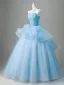 Elegant Sky Blue Appliques Beading Prom Dresses 2026 Ball Gown Strapless Sleeveless Backless Floor-Length / Long Prom Formal Dresses