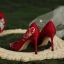 Chinese style Red Embroidered Wedding Shoes 2023 Leather Satin 9 cm Stiletto Heels Pointed Toe Wedding Pumps High Heels