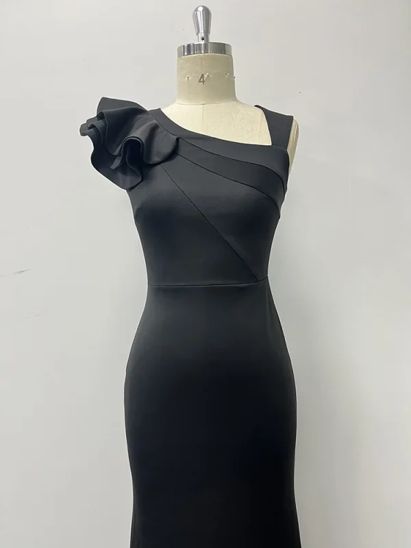 Sexy Black Trumpet / Mermaid Prom Dresses 2024 Square Neckline Sleeveless Floor-Length / Long Prom Formal Dresses