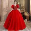 Vintage / Retro Dark Green Beading Glitter Prom Dresses 2024 Ball Gown V-Neck Puffy Short Sleeve Backless Floor-Length / Long Prom Formal Dresses