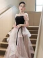 Chic / Belle Noire Volants en Cascade Paillettes Robe De Soirée 2023 Princesse Encolure Carrée Manches Courtes Dos Nu Longue Promo Robe De Ceremonie