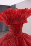 Luxury / Gorgeous Red Glitter Handmade  Beading Sequins Wedding Dresses 2025 Ball Gown Spaghetti Straps Short Sleeve Backless Chapel Train Wedding