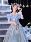 Sparkly Blushing Pink Pearl Sequins Birthday Flower Girl Dresses 2024 A-Line / Princess Scoop Neck Ruffle Short Sleeve Backless Floor-Length / Long