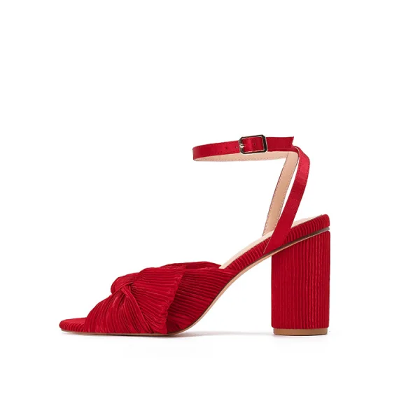 Seksowne Białe Bal Sandały Damskie 2022 Z Paskiem Kokarda 8 cm Grubym Obcasie Peep Toe Sandały Wysokie Obcasy