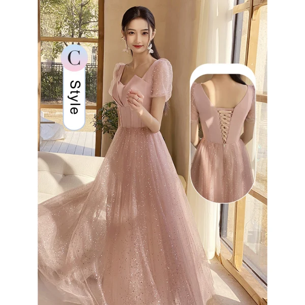 Modest Simple Blushing Pink Sequins Bridesmaid Dresses 2022 Crossed Straps A-Line Square