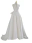 Fashion White Satin Evening Dresses 2023 A-Line / Princess Halter Sleeveless Backless Bow Sash Sweep Train Evening Party Formal Dresses