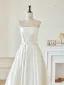 Elegant Elfenben Satin Sløyfe Brudekjoler 2026 Prinsesse Strapless Uten Ermer Ryggløse Feie Tog