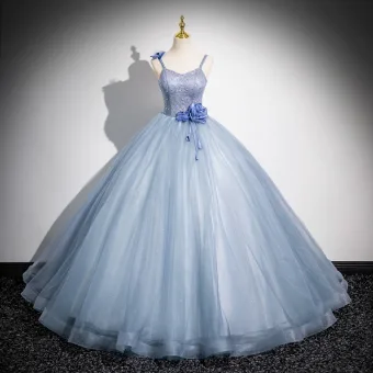 Elegante Hemelsblauw Parel Appliques Galajurken 2024 Baljurk Spaghettibandjes Mouwloos Ruglooze Lange Gala Gelegenheid Jurken