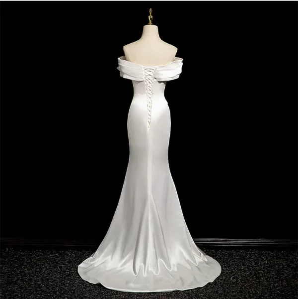Chic / Belle Blanche Fendue devant Robe De Bal 2024 Trompette / Sirène Bustier Sans Manches Dos Nu Train De Balayage Promo Robe De Ceremonie