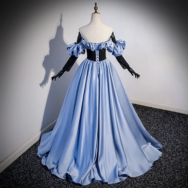 Elegant Sky Blue Satin Prom Dresses 2023 A-Line / Princess Strapless Sleeveless Backless Floor-Length / Long Prom Formal Dresses