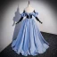 Elegant Sky Blue Satin Prom Dresses 2023 A-Line / Princess Strapless Sleeveless Backless Floor-Length / Long Prom Formal Dresses
