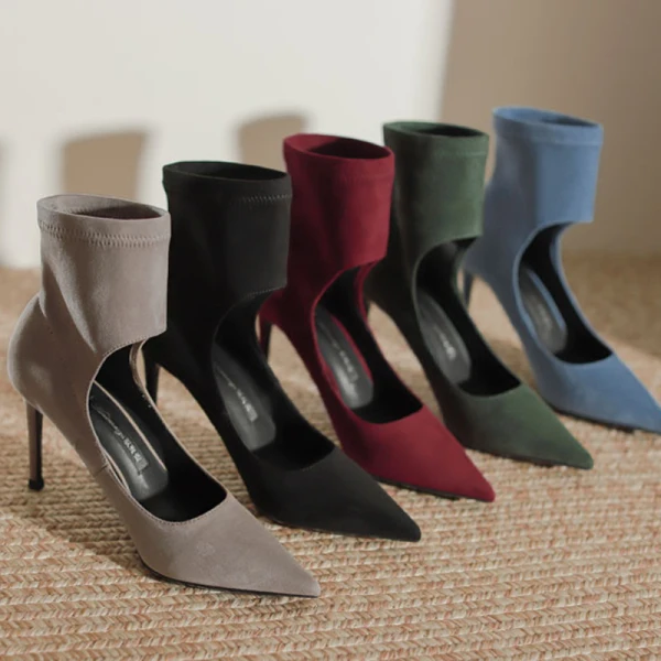 Chic / Beautiful Ocean Blue Street Wear Winter Suede Pumps 2023 Leather 8 cm Stiletto Heels Pointed Toe Pumps High Heels