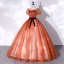 Elegante Orange Geflecktes Ballkleider 2022 Ballkleid Eckiger Ausschnitt Kurze Ärmel Rückenfreies Schleife Stoffgürtel Lange Festliche Kleider
