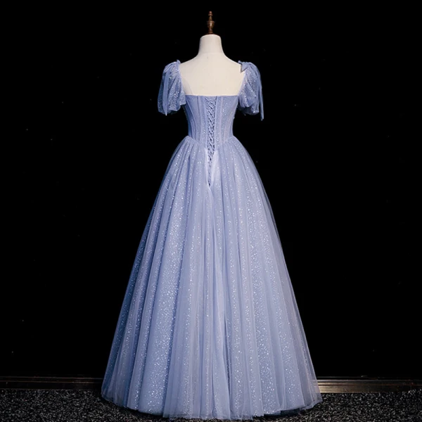 Chic / Beautiful Lavender Beading Sequins Prom Dresses 2023 A-Line / Princess Square Neckline Short Sleeve Bow Backless Floor-Length / Long Prom Formal Dresses