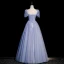 Chic / Beautiful Lavender Beading Sequins Prom Dresses 2023 A-Line / Princess Square Neckline Short Sleeve Bow Backless Floor-Length / Long Prom Formal Dresses