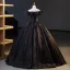 Elegant Black Rhinestone Tassel Prom Dresses 2023 Ball Gown Off-The-Shoulder Sleeveless Backless Floor-Length / Long Prom Formal Dresses