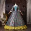 Vintage / Retro Medieval Sky Blue Bow Printing Prom Dresses 2026 Ball Gown Square Neckline Bell sleeves Backless Floor-Length / Long Formal Dresses