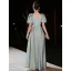 Fashion Sky Blue Glitter Sequins Prom Dresses 2022 A-Line / Princess Square Neckline Short Sleeve Backless Floor-Length / Long Prom Formal Dresses