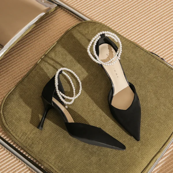 Fashion Red Prom Womens Sandals 2023 Pearl Ankle Strap 8 cm Stiletto Heels Pointed Toe Sandals High Heels