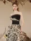 Fashion Black Flower Summer Evening Dresses 2023 A-Line / Princess Strapless Sleeveless Backless Floor-Length / Long Evening Party Formal Dresses