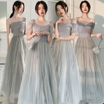Simple Gris Été Robe Demoiselle D Honneur 2022 Princesse Manches Courtes Dos Nu Longue Robe Demoiselle D Honneur