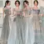 Enkla Grå Sommar Tärnklänningar 2022 Prinsessa Korta ärm Halterneck Långa Tärnklänningar