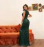 Sparkly Dark Green Sequins Evening Dresses 2022 Trumpet / Mermaid Square Neckline Sleeveless Floor-Length / Long Evening Party Formal Dresses