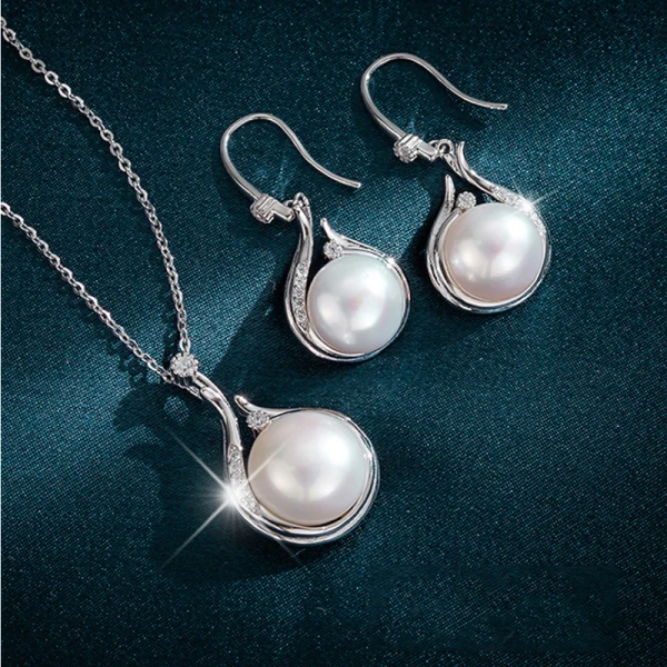Eleganta Silver Rhinestone Pärla Saterling Silver Bal Örhängen Halsband Tillbehör 2023